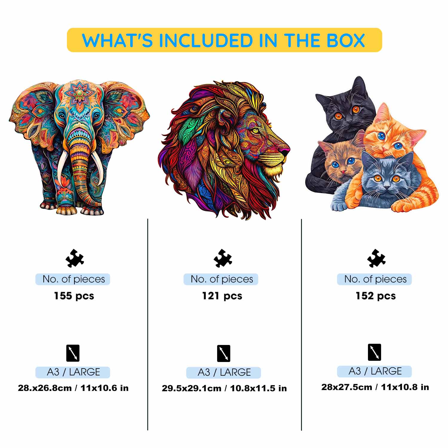 3-Pack Animal World - Wooden Jigsaw Puzzle Gift Set - Image 2