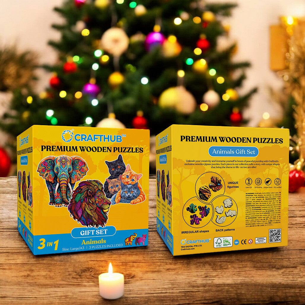 3-Pack Animal World - Wooden Jigsaw Puzzle Gift Set - Image 3