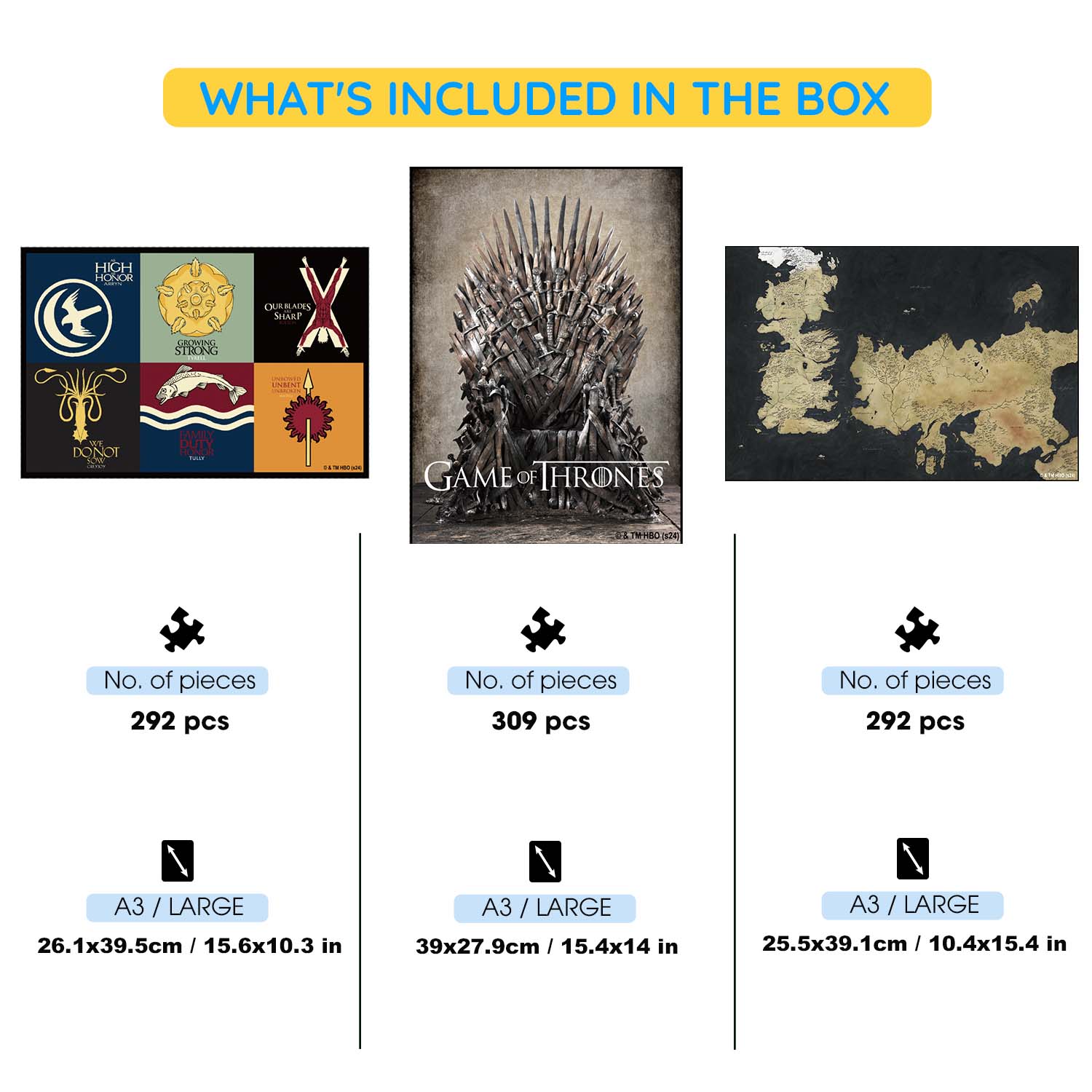 3-Pack GAME OF THRONES™ - Wooden Jigsaw Puzzle Gift Set - Image 2