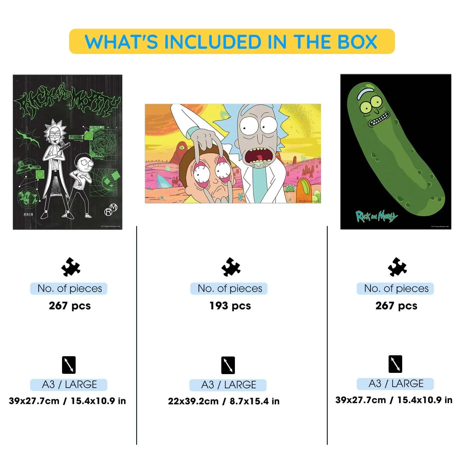 3-Pack RICK AND MORTY™ - Wooden Jigsaw Puzzle Gift Set - Image 2