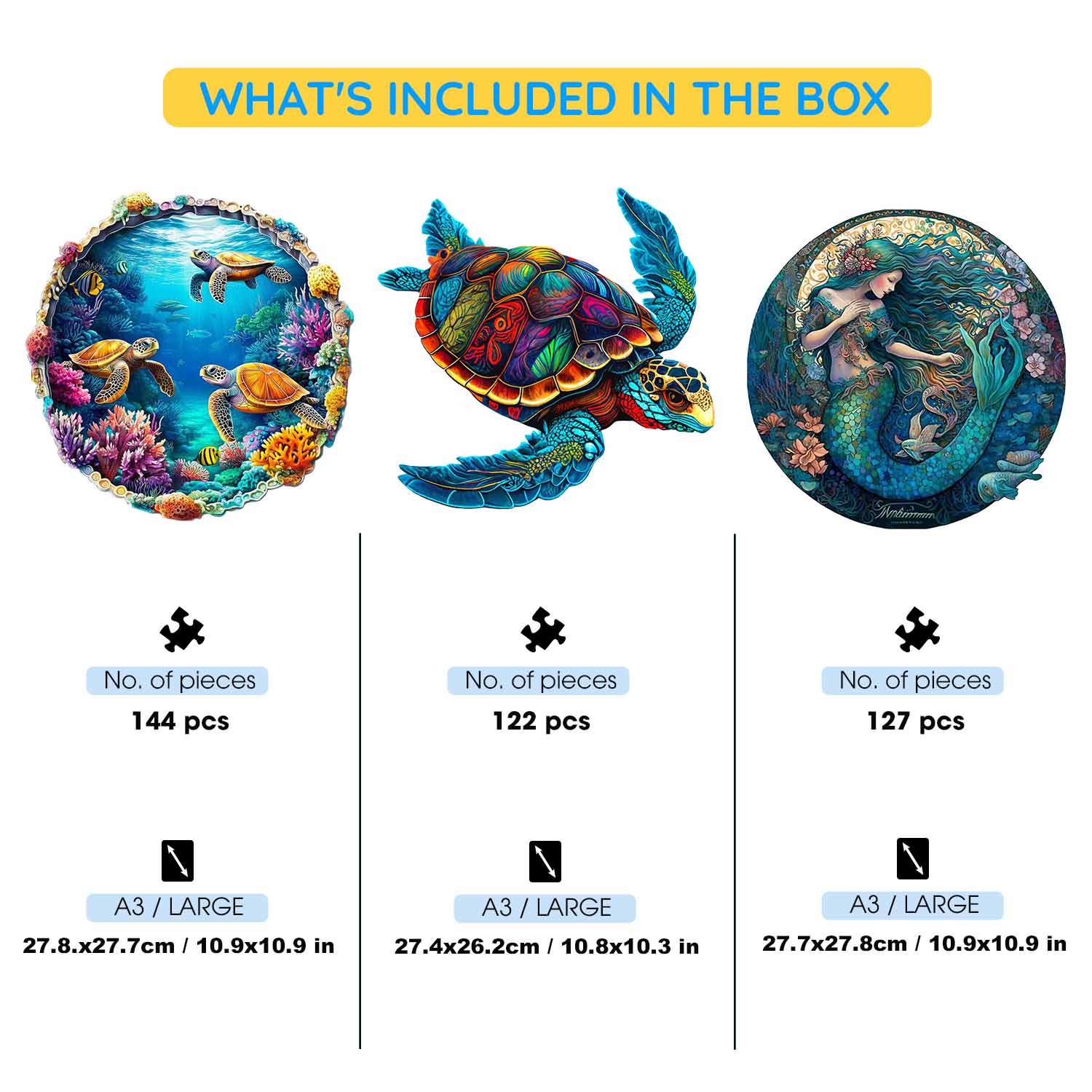 3-Pack Sea Life - Wooden Jigsaw Puzzle Gift Set - Image 2