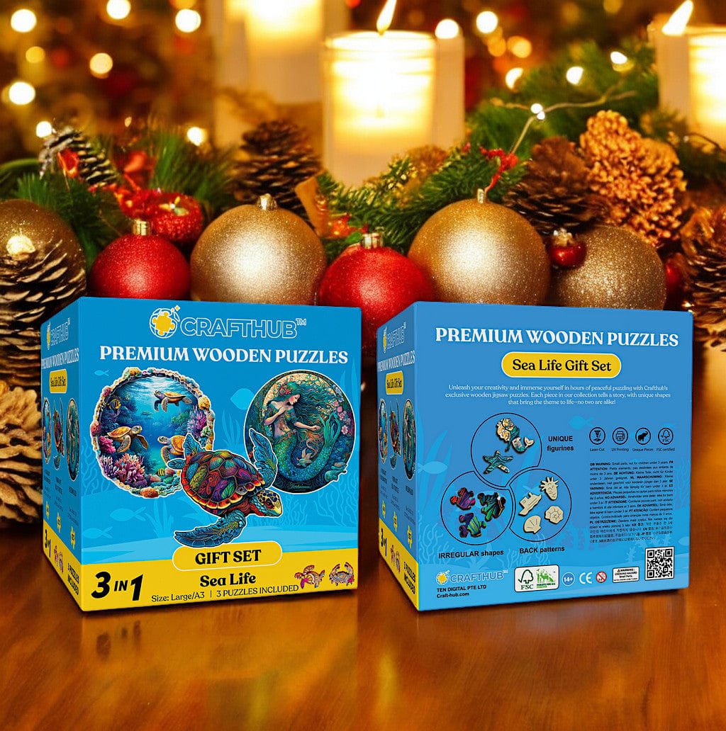 3-Pack Sea Life - Wooden Jigsaw Puzzle Gift Set - Image 3