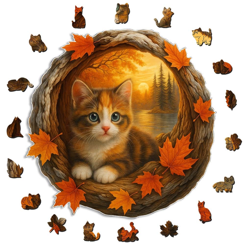Autumn Kitten - Wooden Jigsaw Puzzle - Image 3