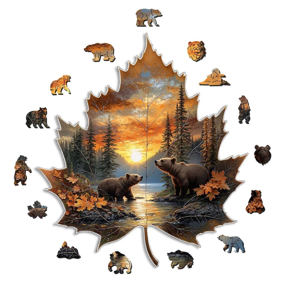 🔥 Last Day - Autumn Maple Bears - Wooden Jigsaw Puzzle - Image 3