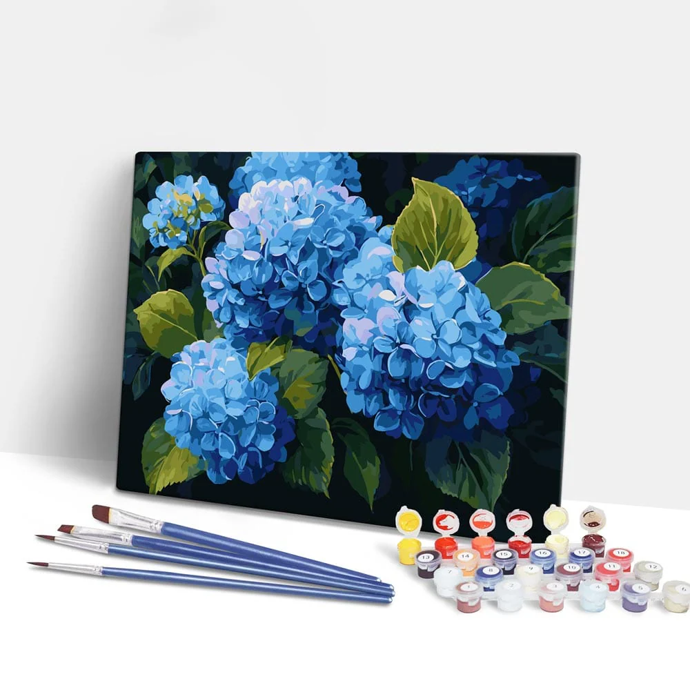 Blue Hydrangeas - Paint By Numbers Kit - Image 2