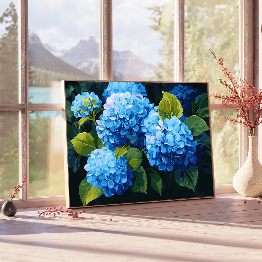 Blue Hydrangeas - Paint By Numbers Kit - Image 5