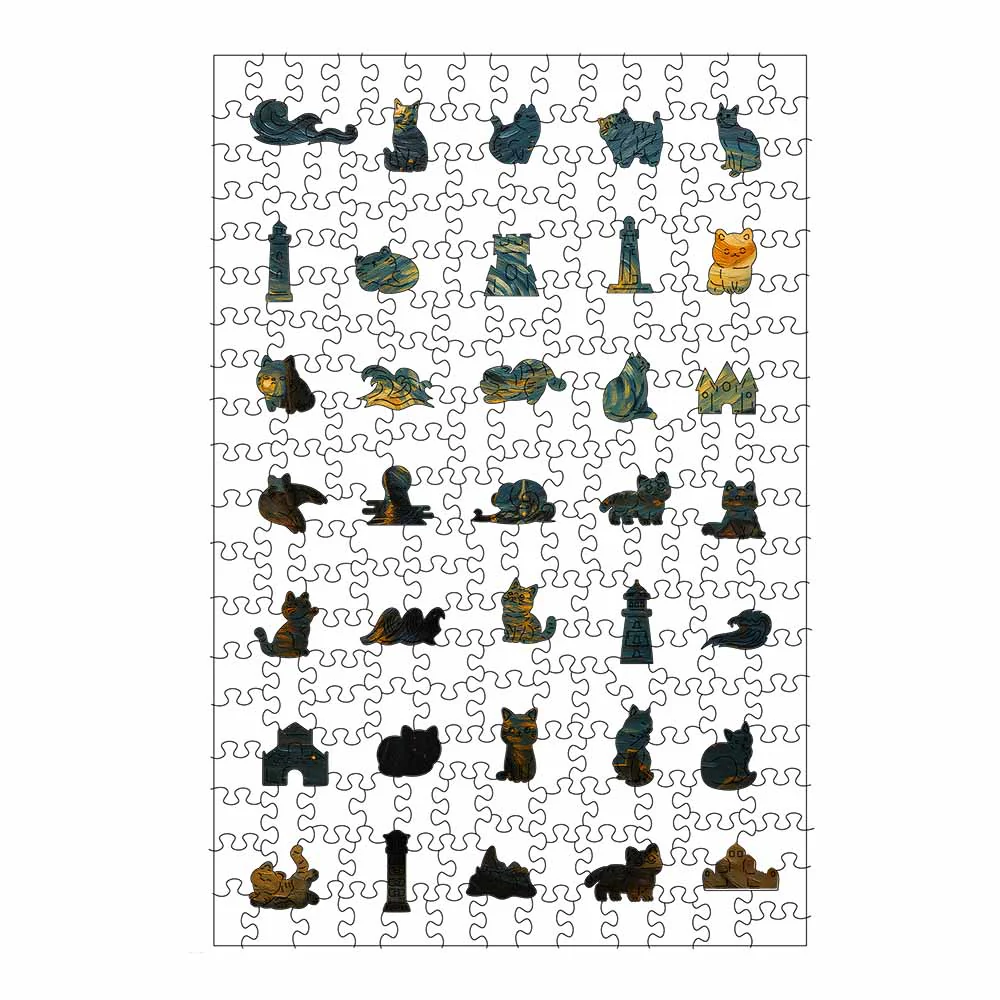 Cat Starry Night - Wooden Jigsaw Puzzle - Image 2