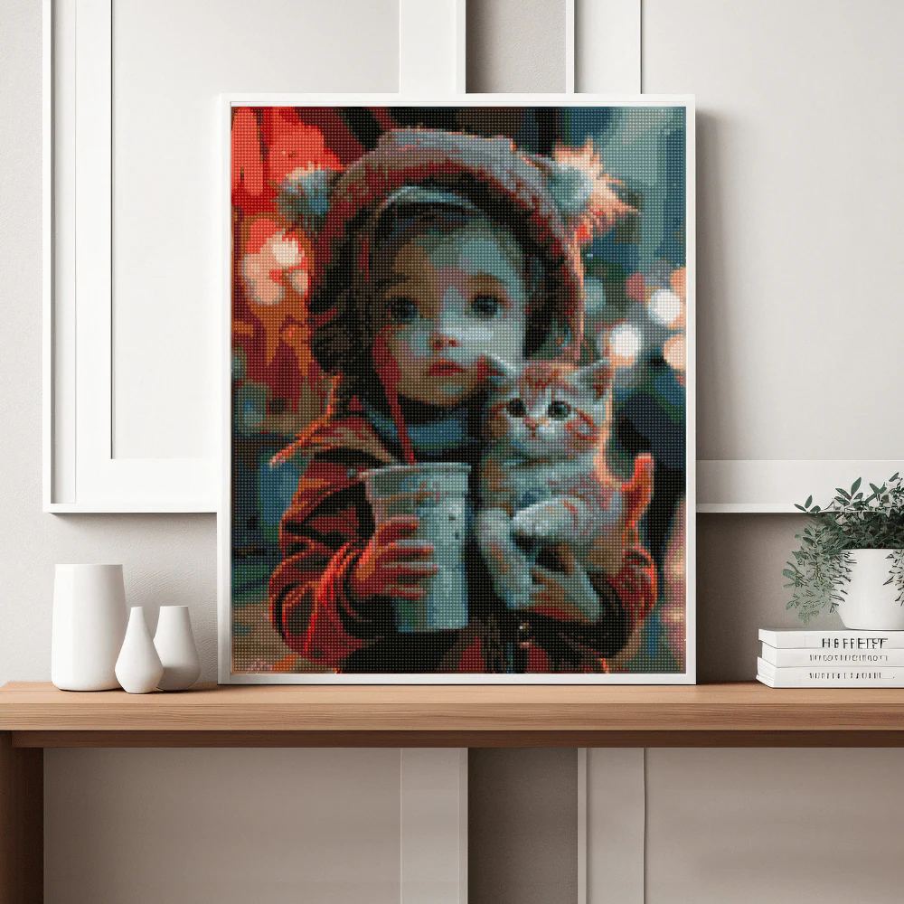 Cute Girl and Kitten - Diamond Painting Kit - Image 2