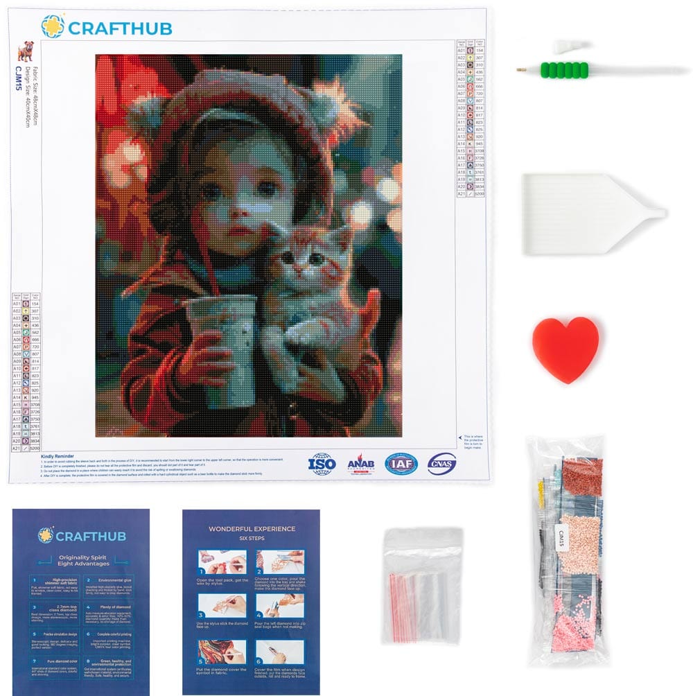 Cute Girl and Kitten - Diamond Painting Kit - Image 3