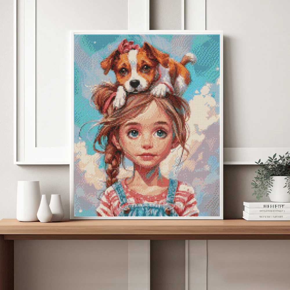 Girl with Puppy Hat - Diamond Painting Kit - Image 2