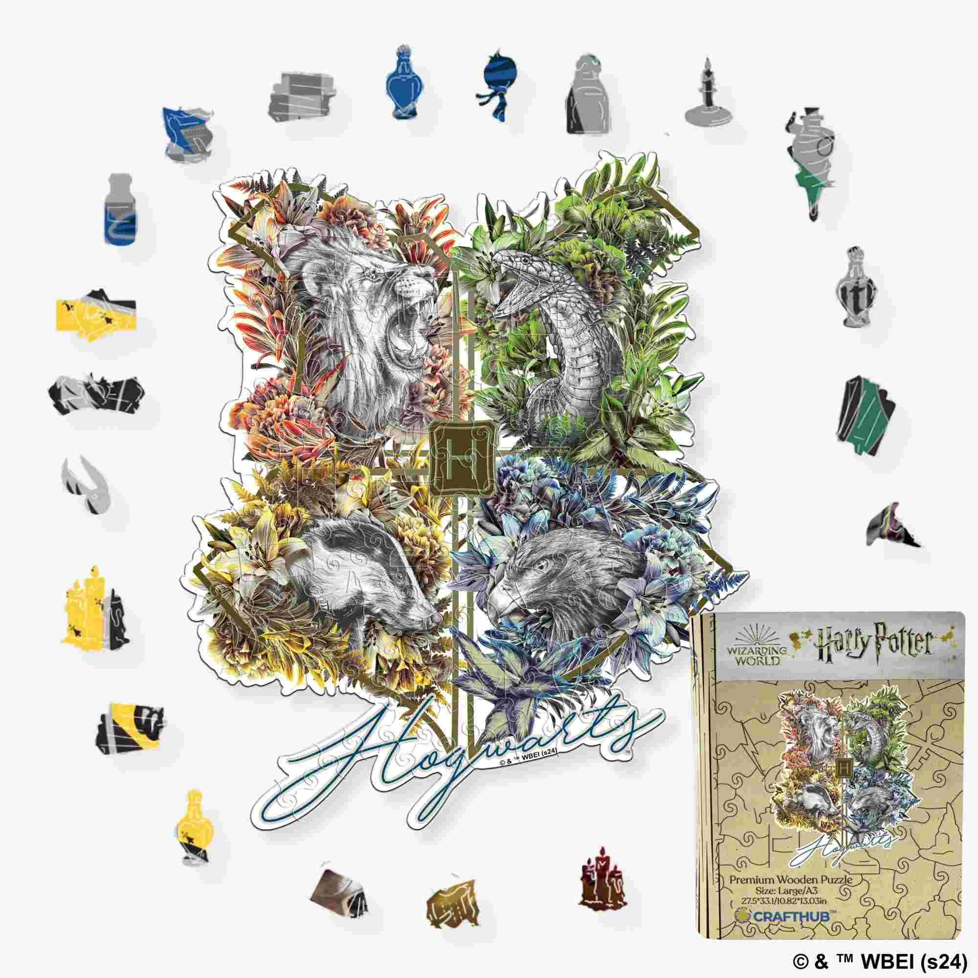 Harry Potter - Hogwarts Crests - Utilitarian Romance Wooden Jigsaw Puzzle