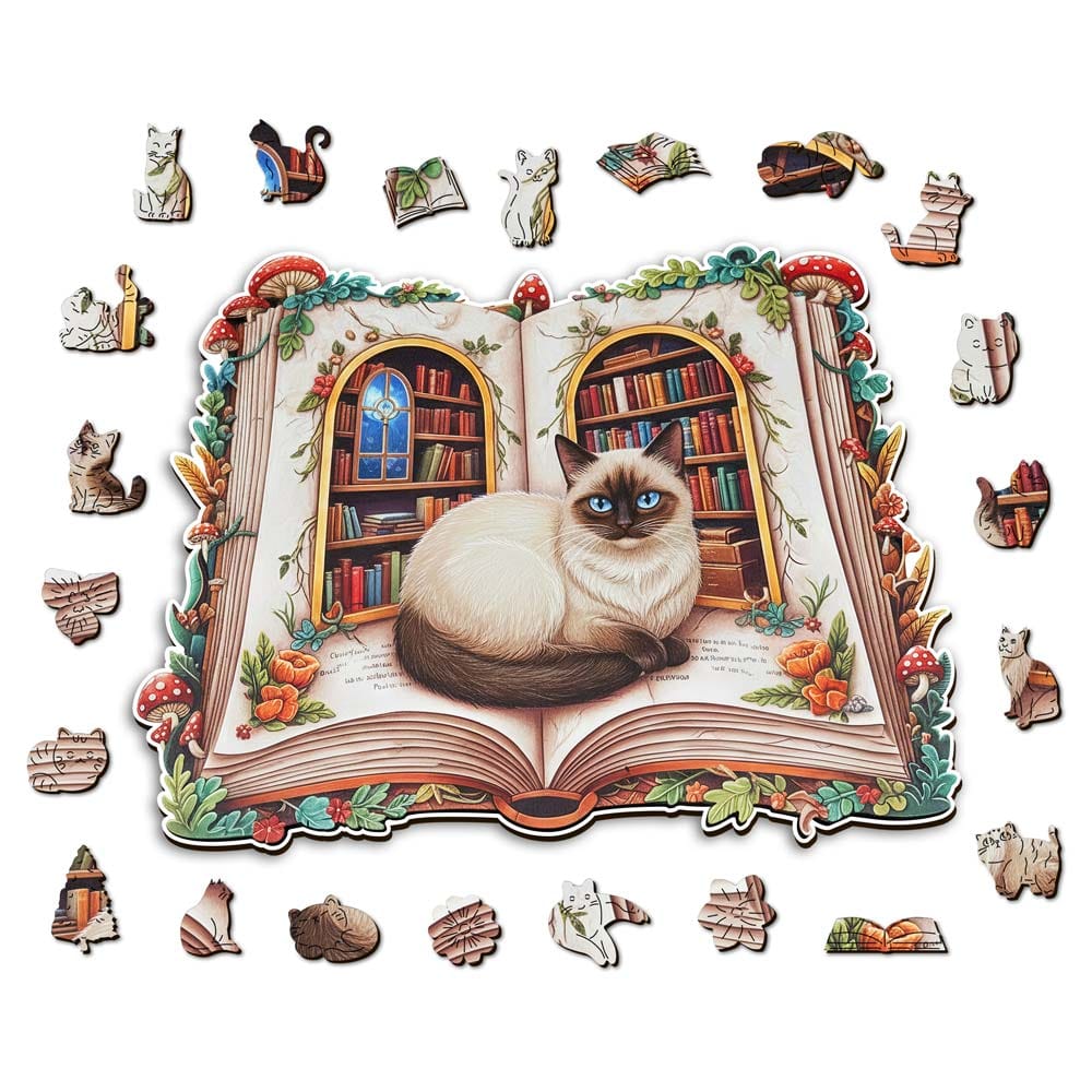 Library Cat - Wooden Jigsaw Puzzle - Image 2