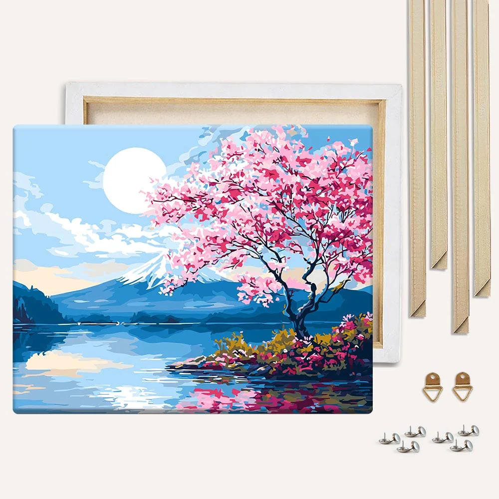Moonlit Sakura Lake - Paint By Numbers Kit - Image 3