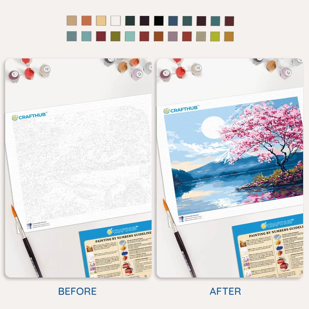 Moonlit Sakura Lake - Paint By Numbers Kit - Image 4