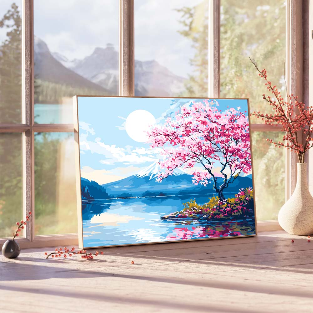 Moonlit Sakura Lake - Paint By Numbers Kit - Image 5