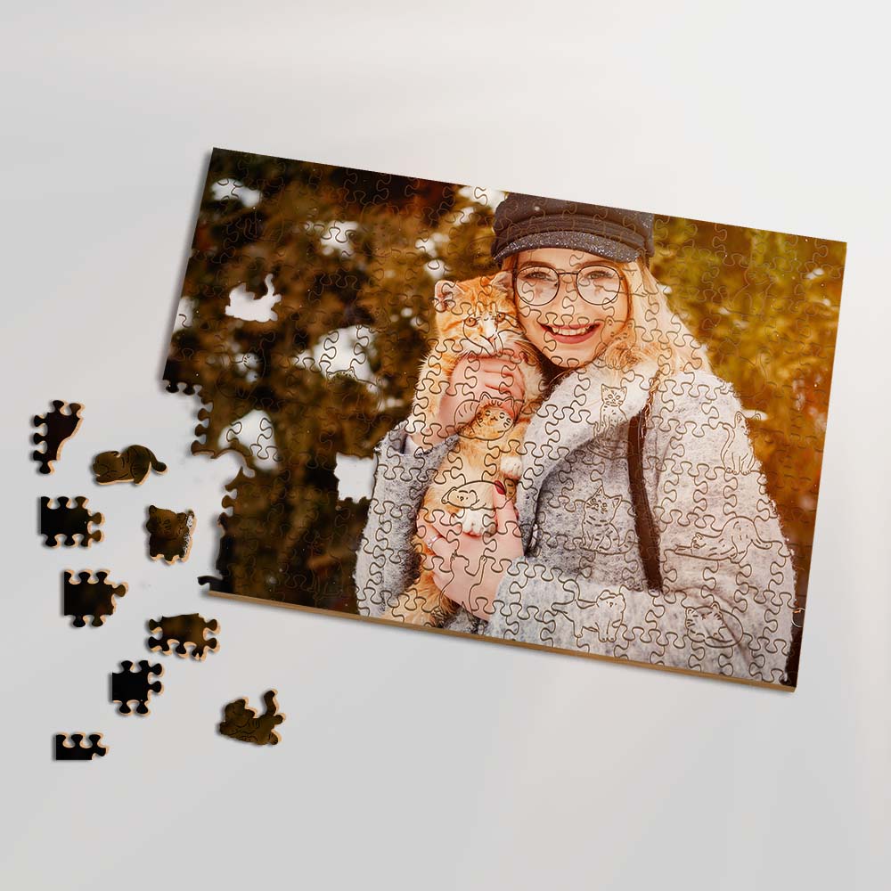 Personalized Wooden Jigsaw Puzzle – Cat Whimsies - Image 2