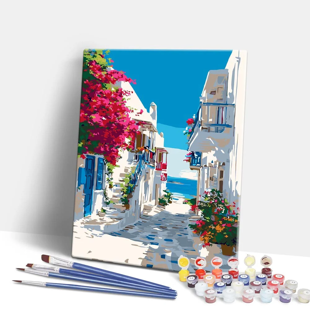 Santorini Sea View - Paint By Numbers Kit - Image 2