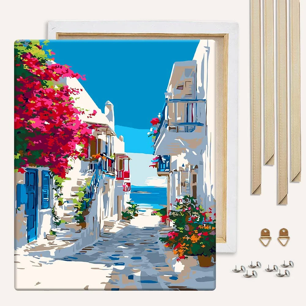 Santorini Sea View - Paint By Numbers Kit - Image 3