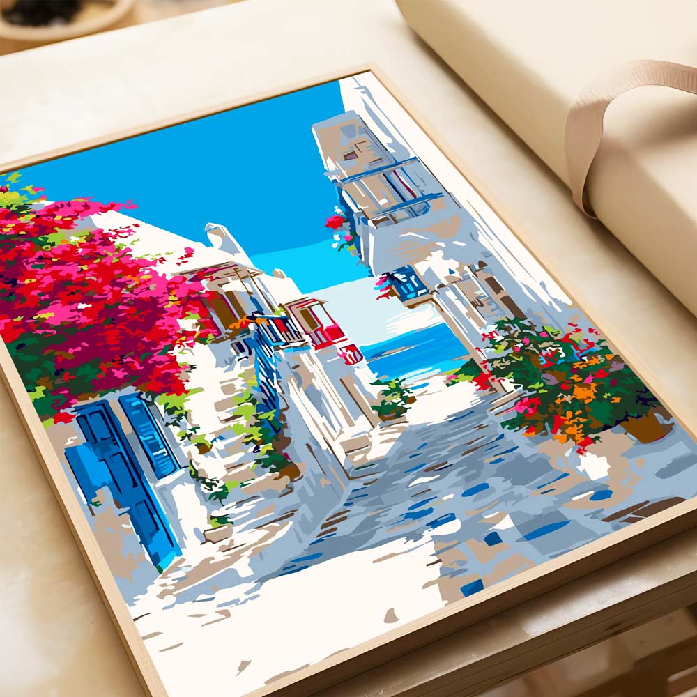 Santorini Sea View - Paint By Numbers Kit - Image 5