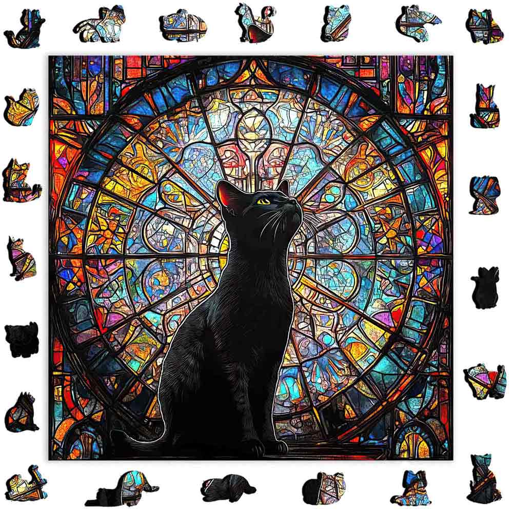 🔥Last Day - Stained Glass Cat - Wooden Jigsaw Puzzle - Image 3