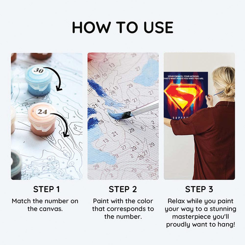 Superman Logo - Framed Paint By Numbers Kit - Image 3