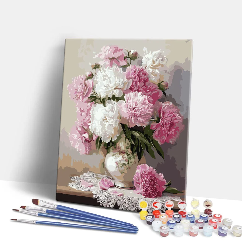 Vase of Peonies - Paint By Numbers Kit - Image 2