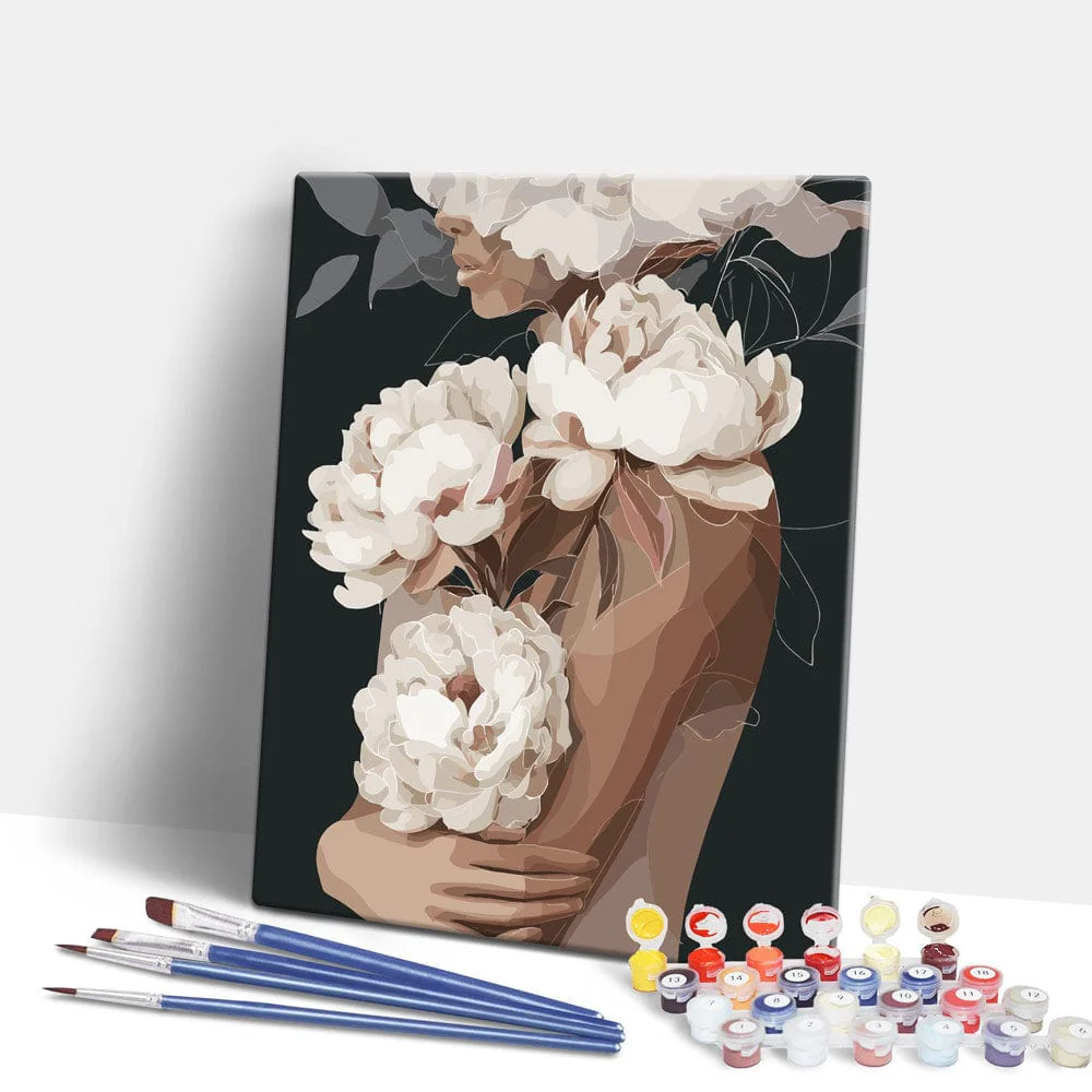 White Peonies in Love - Paint By Numbers Kit - Image 2