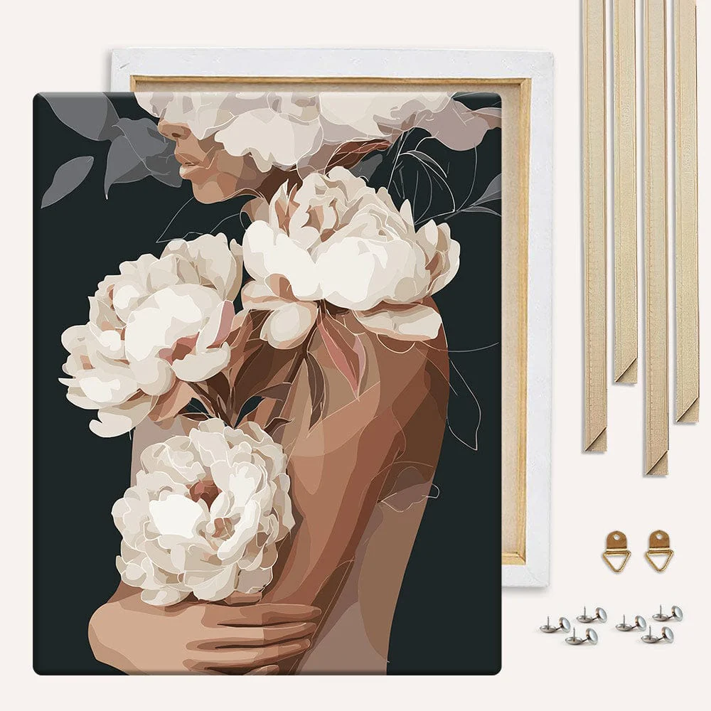 White Peonies in Love - Paint By Numbers Kit - Image 3