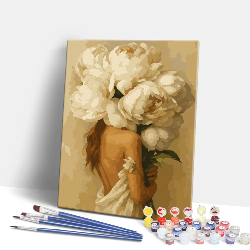 White Peonies Love - Paint By Numbers Kit - Image 2